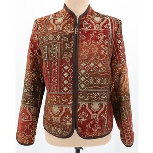 Molly & Maxx Jacket Tapestry Brocade Zip Front Multicolor Stand Collar Size PM